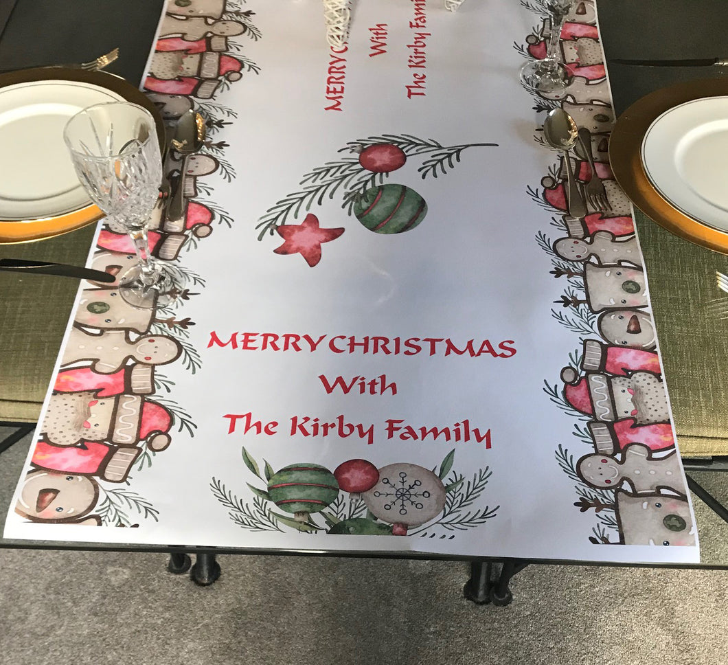 Christmas table runner decoration personalised family christmas table cloth gingerbread reindeer santa
