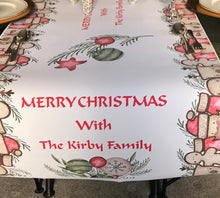 Load image into Gallery viewer, Christmas table runner decoration personalised family christmas table cloth gingerbread reindeer santa
