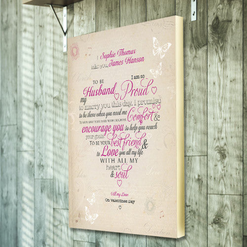Husband vow canvas valentines day personalised gift
