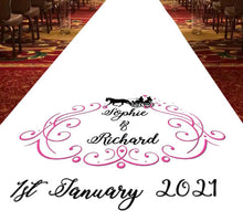 Load image into Gallery viewer, personalised wedding aisle runner wedding horse and carriage theme
