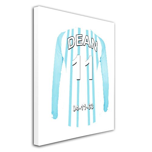 Huddersfield blue and white  personalised football shirt canvas