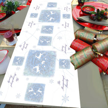 Load image into Gallery viewer, Personlaised Christmas Table Runner Stag snowflake ice blue Festive christmas dinner table decorations
