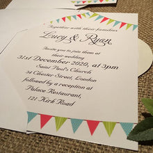 Load image into Gallery viewer, Wedding invitation personalised created to order Bunting day invite evening invitation
