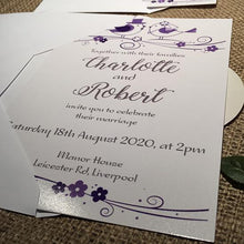 Load image into Gallery viewer, Wedding invitation personalised created to order Love Birds  day invite evening invitation
