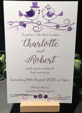 Load image into Gallery viewer, Wedding invitation personalised created to order Love Birds  day invite evening invitation
