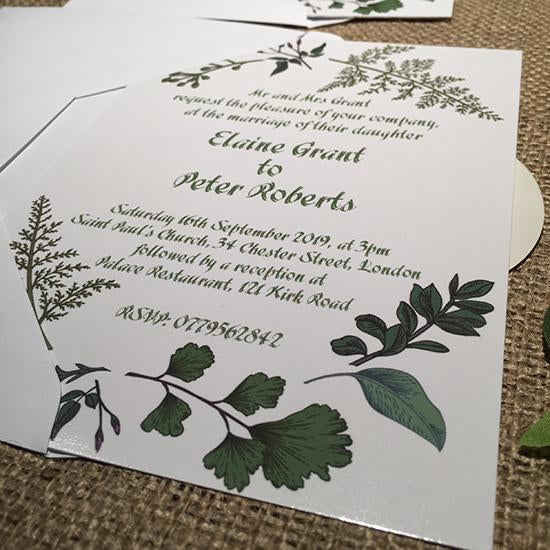 Wedding invitation personalised created to orderoriental green leaves day invite evening invitation