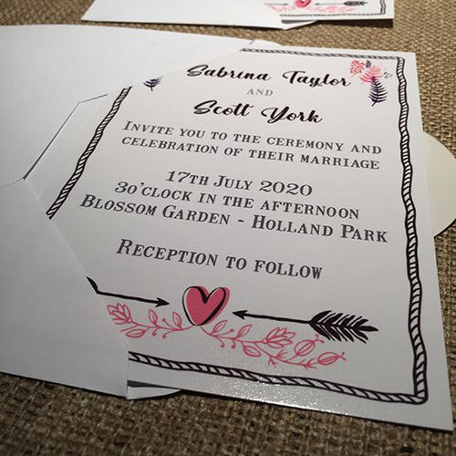 Wedding invitation personalised created to order Heart day invite evening invitation