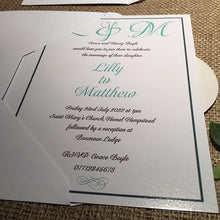 Load image into Gallery viewer, Wedding invitation personalised created to order bride and groom initials  day invite evening invitation
