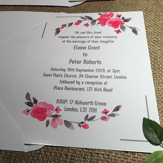 Wedding invitation personalised created to order winter rose invite evening invitation