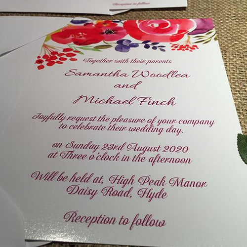 Wedding invitation personalised created to order watercolour poppy design day invite evening invitation