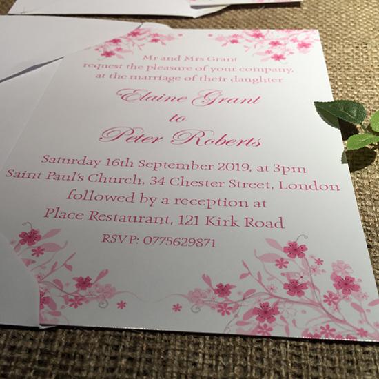 Wedding invitation personalised created to order spring blossom day invite evening invitation