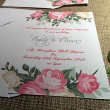 Load image into Gallery viewer, Wedding invitation personalised created to order watercolour vintage rose day invite evening invitation
