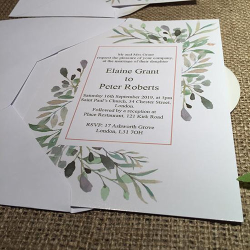 Wedding invitation personalised created to order watercolour fauna day invite evening invitation