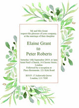 Load image into Gallery viewer, Wedding invitation personalised created to order watercolour fauna day invite evening invitation
