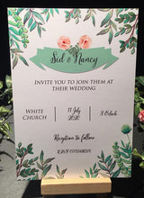 Load image into Gallery viewer, Wedding invitation personalised created to order greenery Folliage day invite evening invitation
