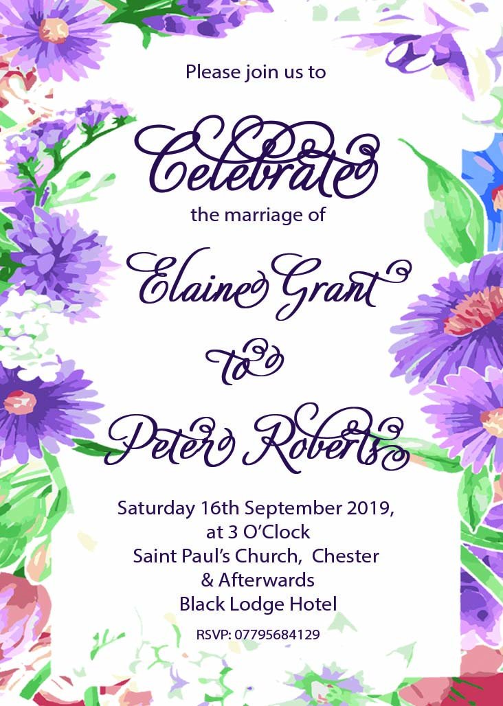 Wedding invitation personalised created to order watercolour Gerbera border day invite evening invitation