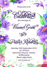 Load image into Gallery viewer, Wedding invitation personalised created to order watercolour Gerbera border day invite evening invitation
