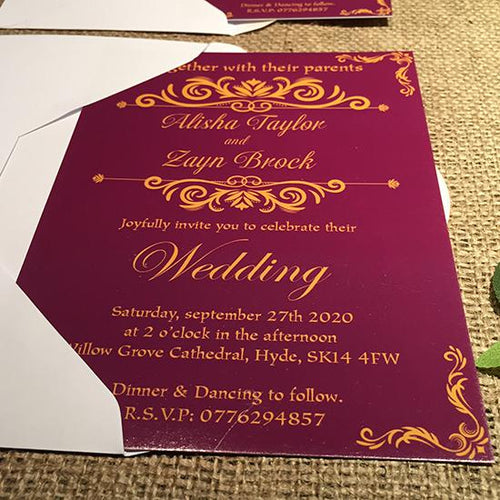 Wedding invitation personalised created to order eastern spice day invite evening invitation