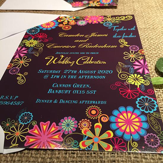 Wedding invitation personalised created to order psycheledic day invite evening invitation