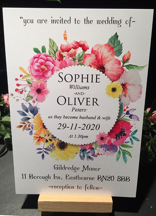 Wedding invitation personalised created to order summer flower circle day invite evening invitation