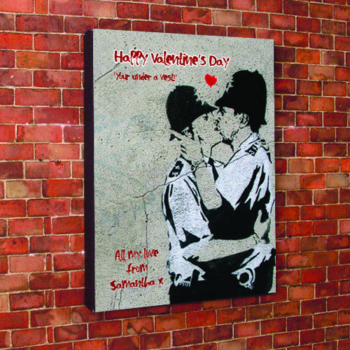 Banksy Print kissing police officers | Banksy Personalised Canvas ...