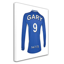 Load image into Gallery viewer, Leicester City blue and white  personalised football shirt canvas
