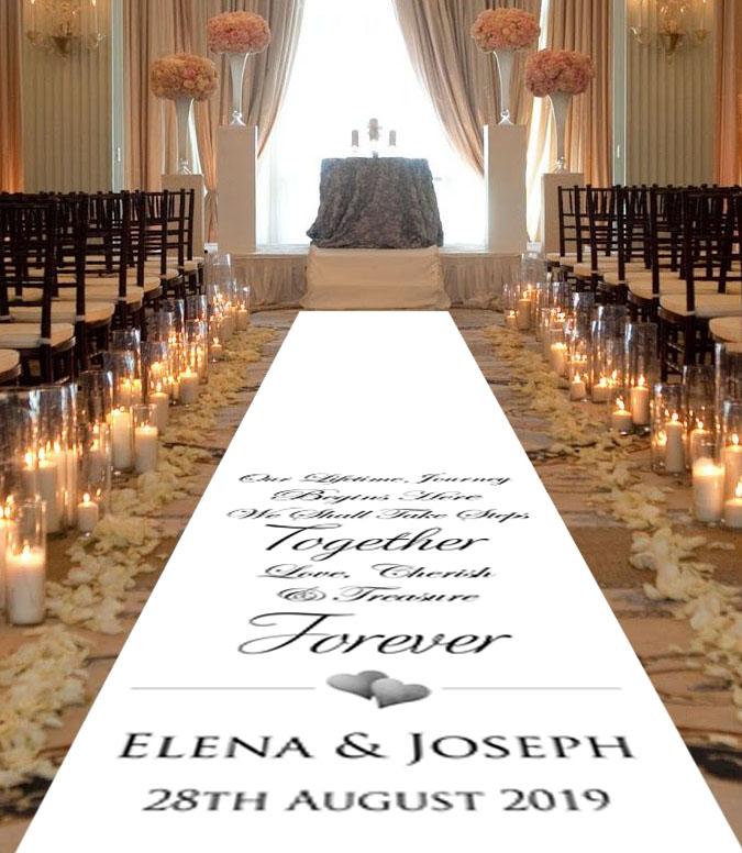 personalised wedding aisle runner hearts lifetime journey