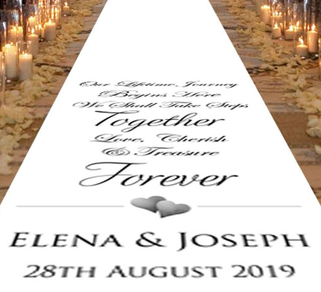 personalised wedding aisle runner hearts lifetime journey