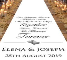 Load image into Gallery viewer, personalised wedding aisle runner hearts lifetime journey
