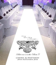 Load image into Gallery viewer, personalised wedding aisle runner doves love story
