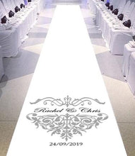 Load image into Gallery viewer, personalised wedding aisle runner Majestic theme venue bride and groom
