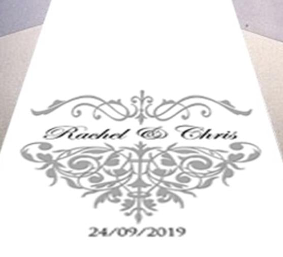 personalised wedding aisle runner Majestic theme venue bride and groom