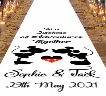 Mickey & Minnie mouse personalised wedding aisle runner