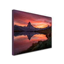 Load image into Gallery viewer, Landscape canvas of Matterhorn reflection at sunset in lake
