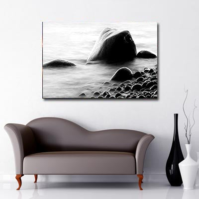 Black and White Art Canvas of Rocks in Sea in Norway