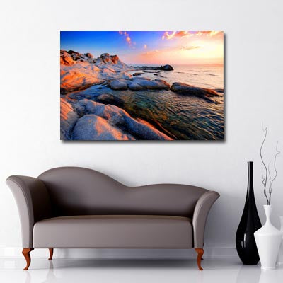 Landscape Art Canvas of sunset over Rock pools 