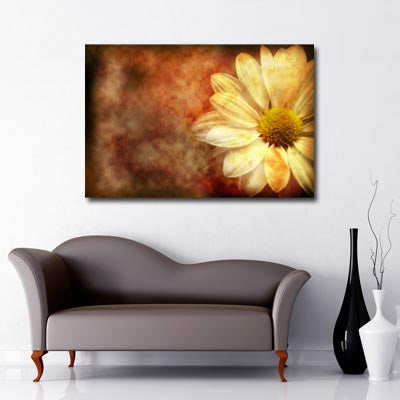 Vintage Daisy Landscape Art Canvas in autumnal colours