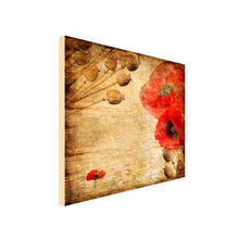Load image into Gallery viewer, Square Canvas Art of vintage poppy print in red and natural colours 
