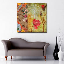 Load image into Gallery viewer, Square Canvas Art of vintage rose print in red and natural colours 
