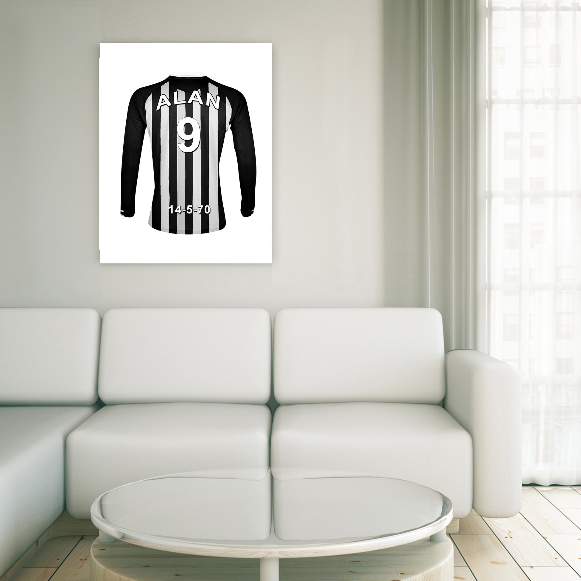 Newcastle Football Club black and white personalised football shirt canvas