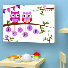 Load image into Gallery viewer, Owl canvas personalised name pink girl birth christening birthday gift 
