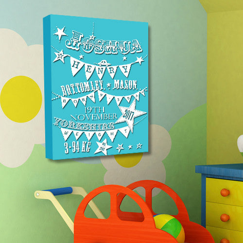 Baby boy birth announcement canvas birth christening gift