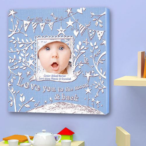 Love You To the Moon Birth Announcement Canvas