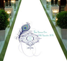 Load image into Gallery viewer, Wedding Aisle runner personalised peacock theme bride and groom date of wedding
