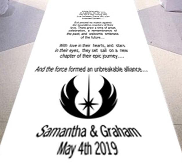 personalised wedding aisle runner with SciFi Starwars themes