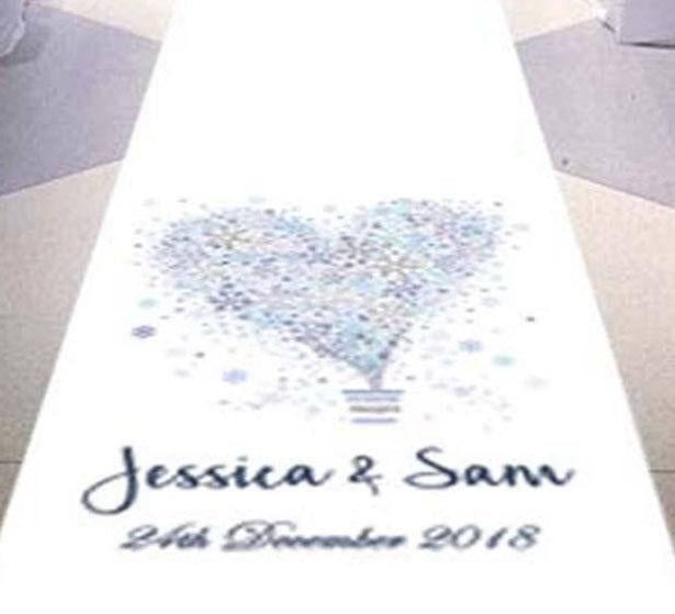 personalised wedding aisle runner snowflake theme winter wedding venue