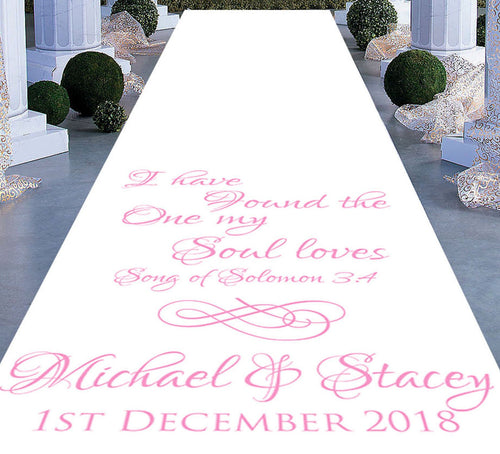Song of solomon 3:4 I have found the one my soul loves personalised wedding aisle runner