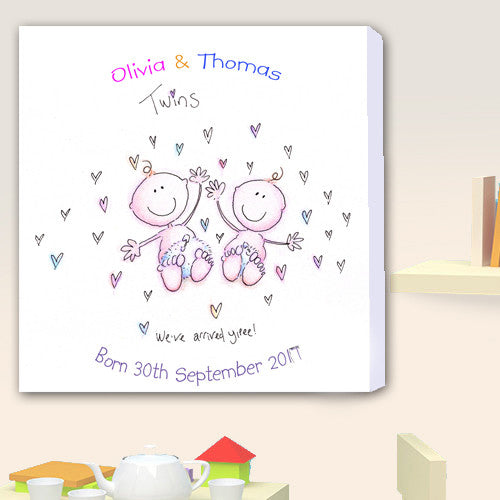 Twins Birth Announcement Canvas