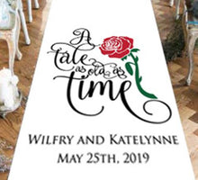 Load image into Gallery viewer, wedding aisle runner beauty and the beast a tale as old as time personalised bride and groom
