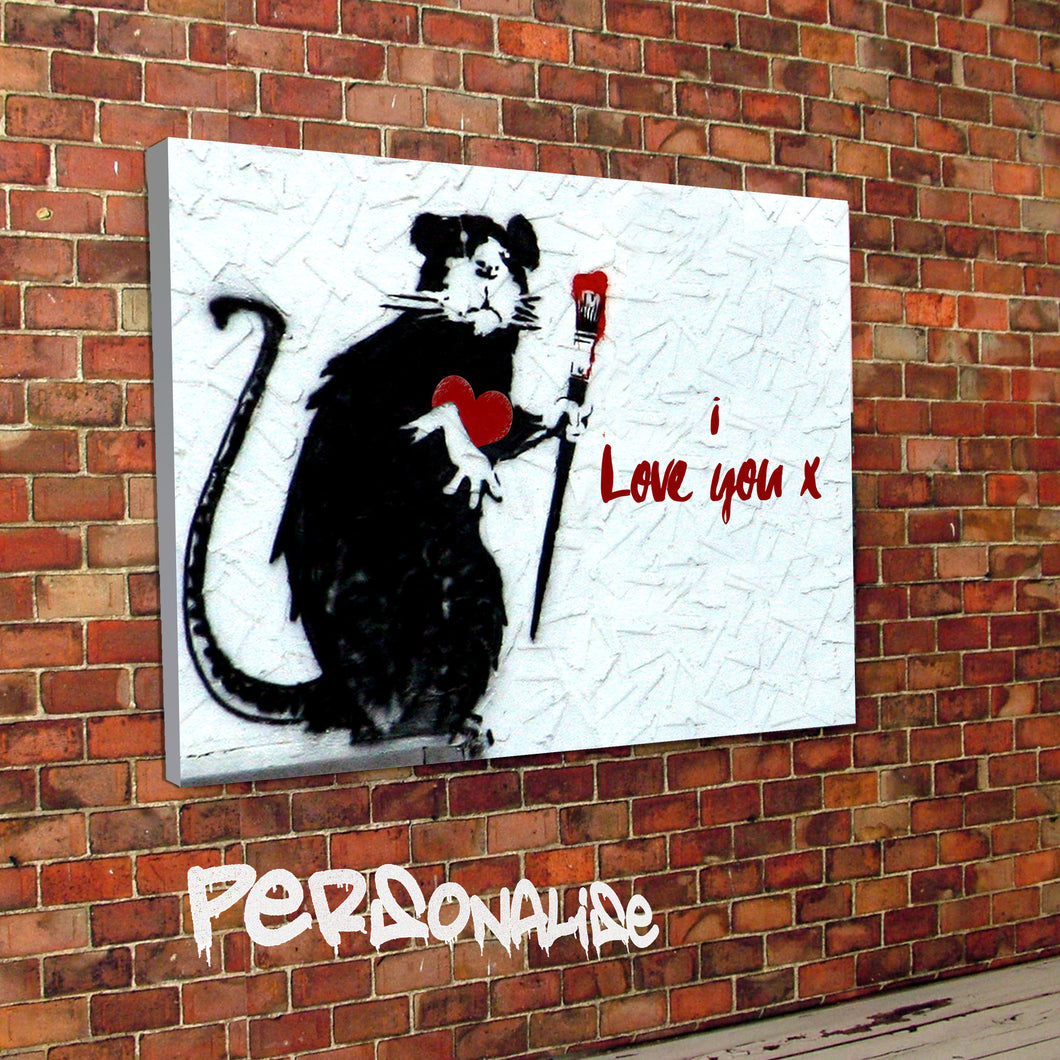 Personalised Banksy Rat designed valentines canvas